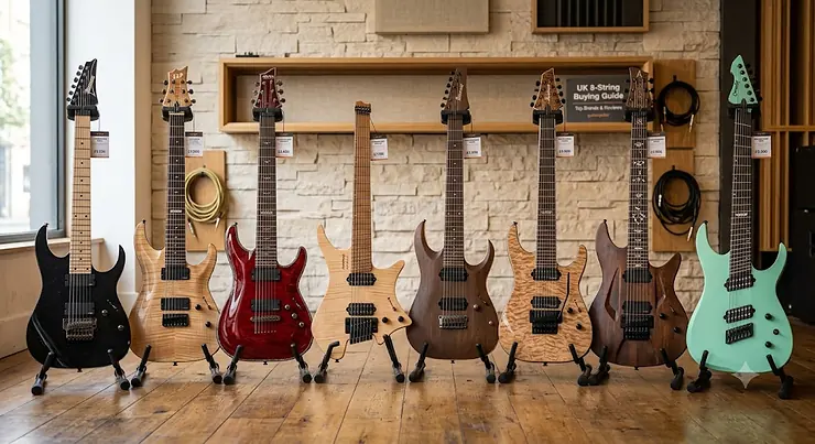 Lineup of top-rated extended range 8 string electric guitars available in the UK. best 8 string guitar