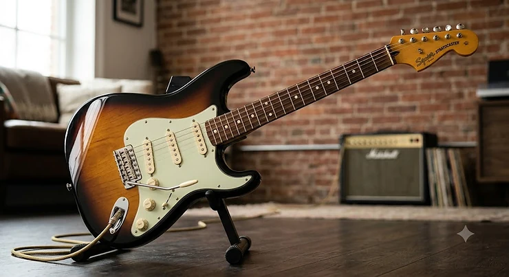 Squier Classic Vibe 60s Stratocaster in 3-tone sunburst finish, widely considered one of the best Squier Stratocaster models available in the UK.