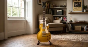 An affordable Epiphone Les Paul Standard 50s electric guitar in a classic goldtop finish