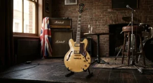 Epiphone Sheraton II PRO semi-hollow body guitar in natural finish, an affordable choice for British blues players.