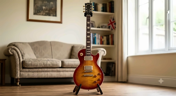 A premium Gibson Les Paul Standard electric guitar in heritage cherry sunburst finish