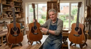 Side-by-side comparison of a left-handed acoustic guitar and a right-handed model.