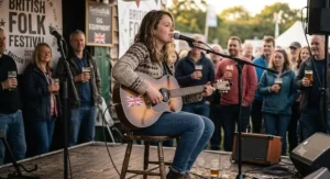 Acoustic guitar fitted with a soundhole feedback suppressor for loud live performance gigs