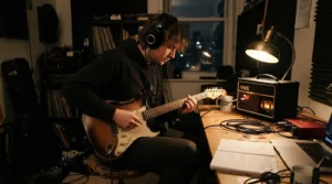 Playing late at night using the best combo amp under £200 with headphones plugged in