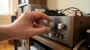 Adjusting the gain and EQ knobs on the best combo amp under £200 for rock tones