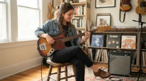 A compact instrument illustration highlighting the best short scale bass guitar for smaller players