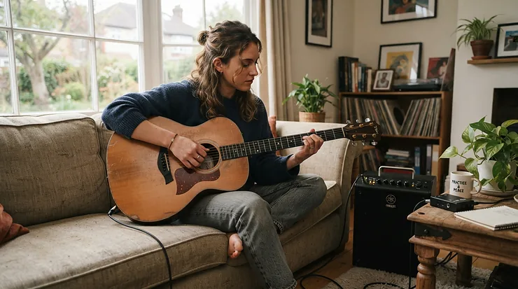 A guitar student starting out with an easy-to-use modelling amp under £300 at home.