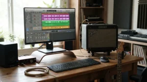 Using amp simulation software alongside a compact modelling amp under £300 for tone tweaking.