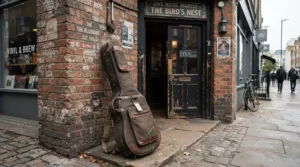 A gig bag comparison highlighting travel convenience for a short-scale bass guitar vs full-scale model on public transport.