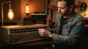 Using the master volume control on a valve amp for home practice during a late evening session