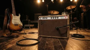 Using a classic blues guitar amp valve combo setup on stage for a local pub gig