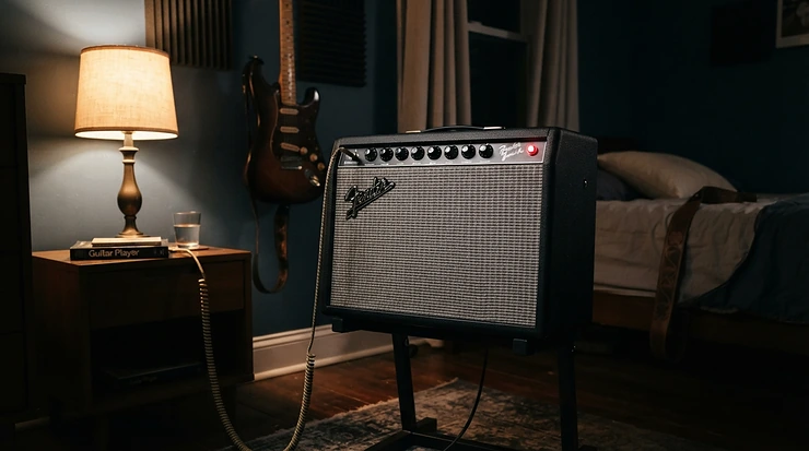 Late-night practising with a valve combo amp for blues using attenuation and headphone options