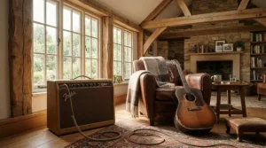 Achieving vintage-style tone with a valve combo amp for blues in a rustic countryside cottage